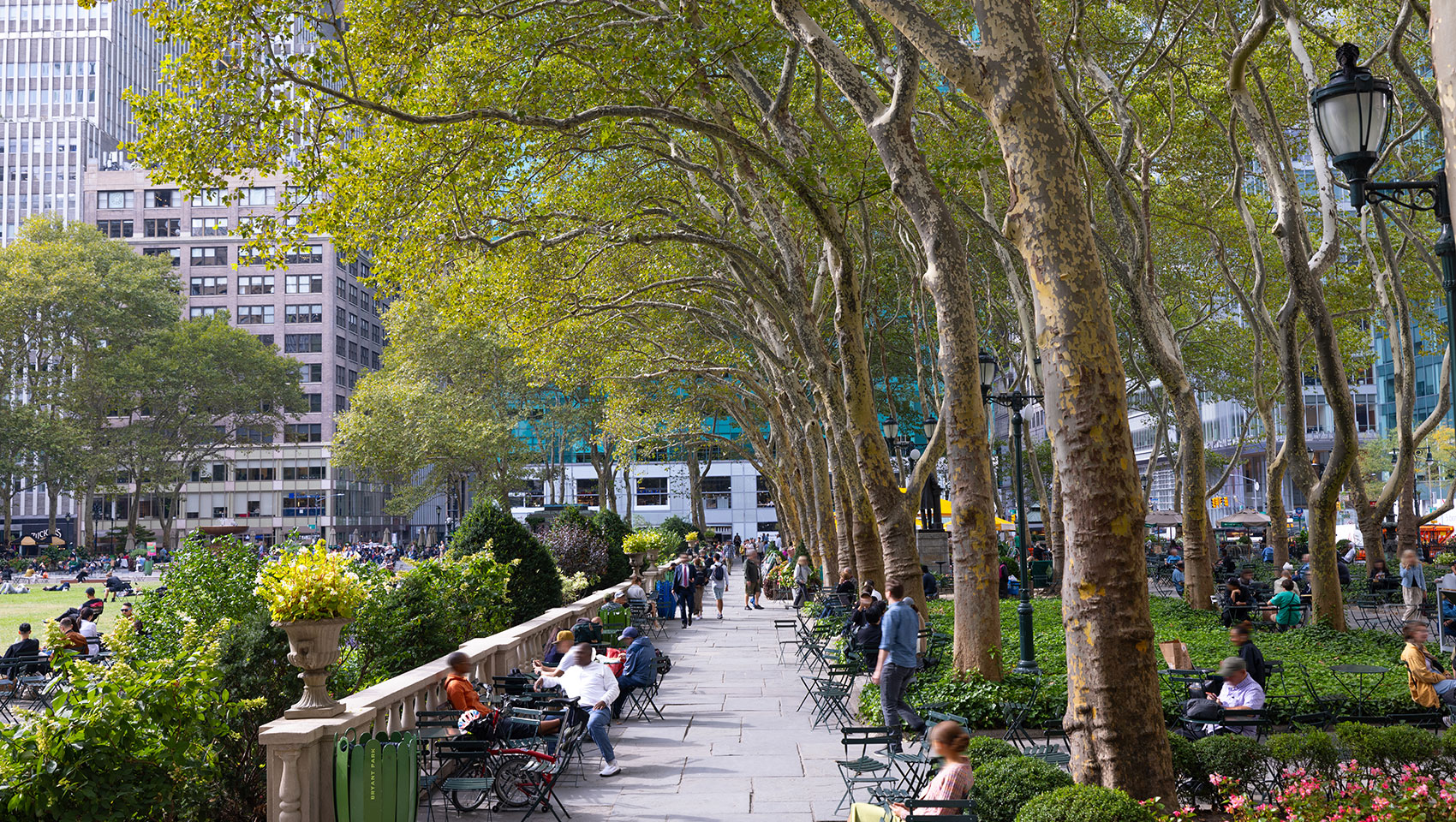 People resting at lunch in Bryant Park.